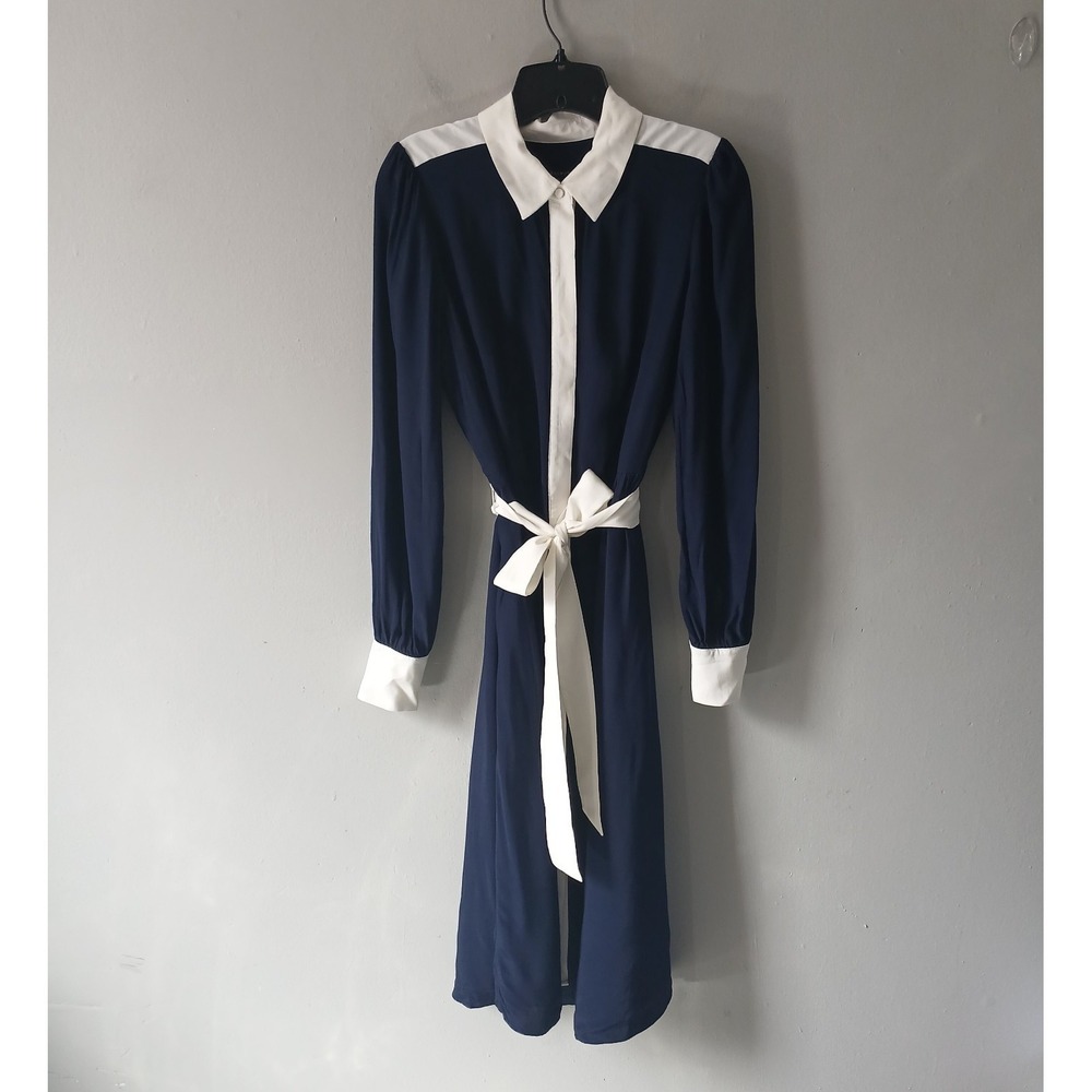 Talbots Womens Size 4 Belted Fit and Flare Midi Shirtdress Tie Waist Button Down